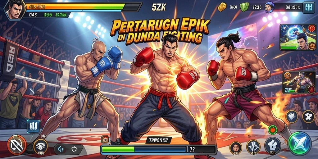 Screenshot gameplay 5ZK menampilkan pertarungan epik antara dua karakter.