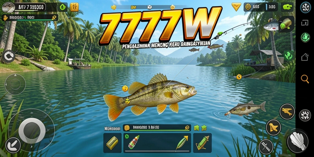 Tampilan menarik dari gameplay 7777W dengan aksi memancing yang seru.