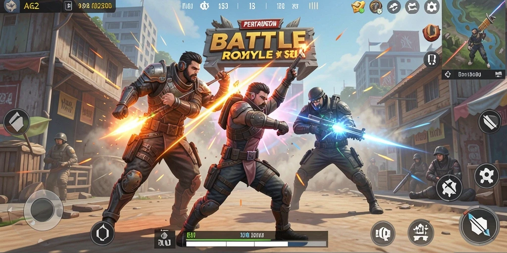 Tampilan gameplay menegangkan dari AA62 yang penuh aksi Battle Royale.