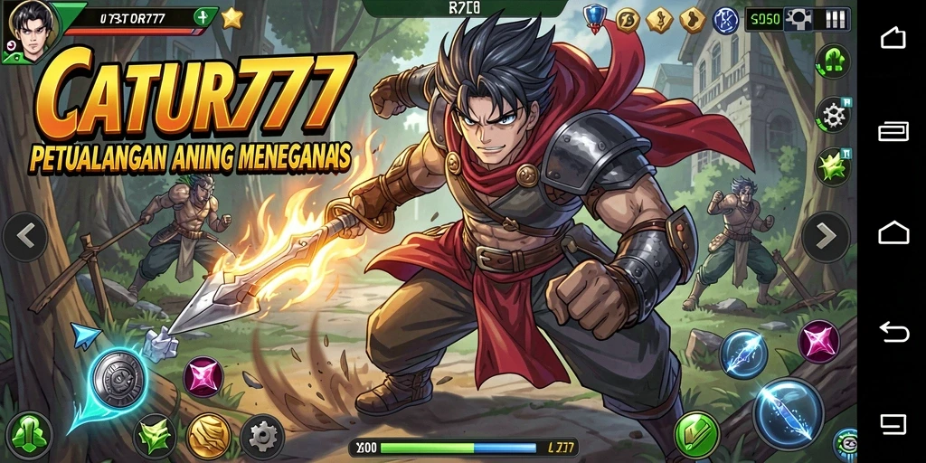 Screenshot gameplay <strong>CATUR777</strong> menampilkan pertarungan karakter anime yang dinamis.