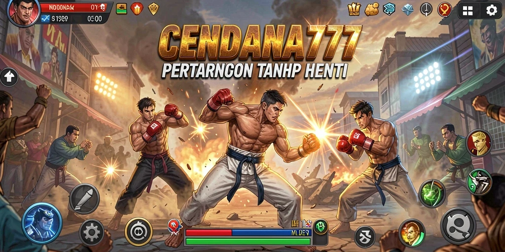 Screenshot gameplay CENDANA777 menampilkan aksi mendebarkan di arena pertarungan.
