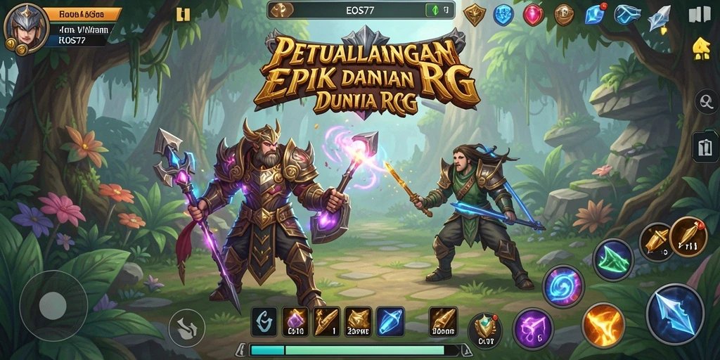 Tampilan screenshot yang menunjukkan karakter bertarung di arena RPG.