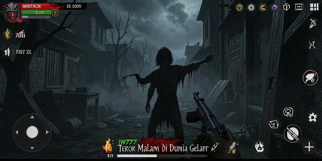 Menampilkan gameplay menegangkan di dunia horror yang gelap.