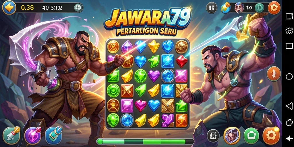Tangkapan layar menunjukkan gameplay seru JAWARA79 dengan berbagai level Match-3.