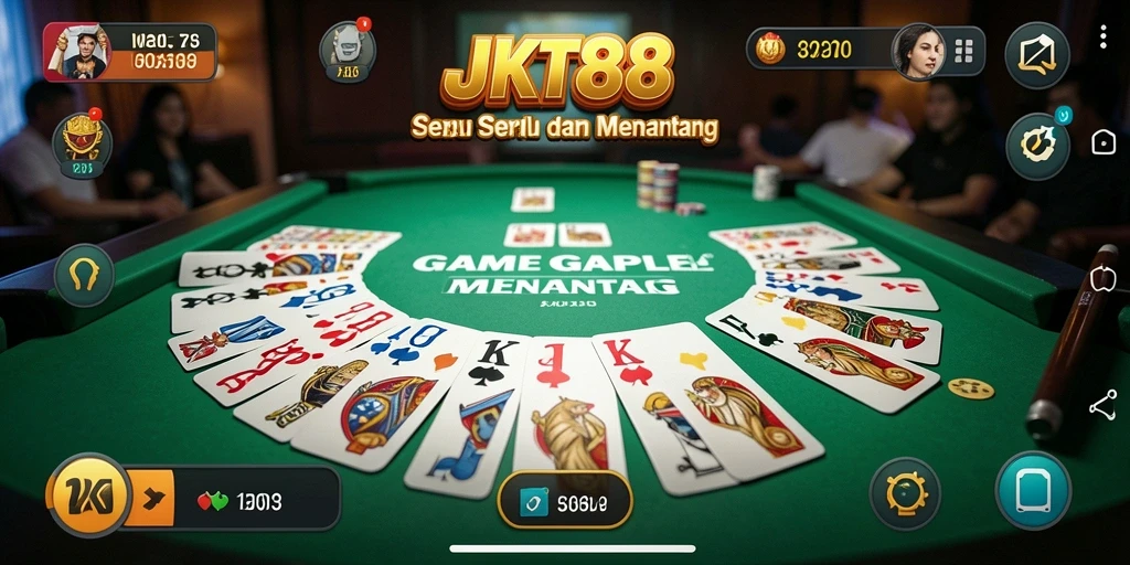 Tampilan gameplay seru JKT88 dengan fitur Gaple interaktif.
