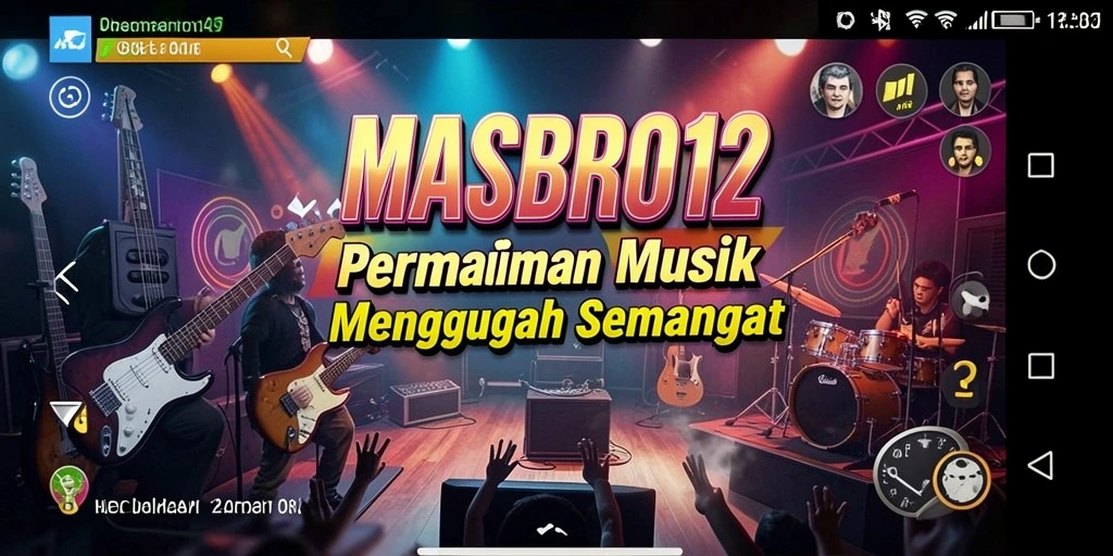Tampilan gameplay <strong>MASBRO12</strong> dengan berbagai instrumen dan lagu interaktif.
