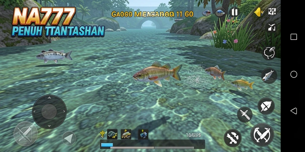 Tampilan gameplay seru dengan aksi memancing yang menegangkan.