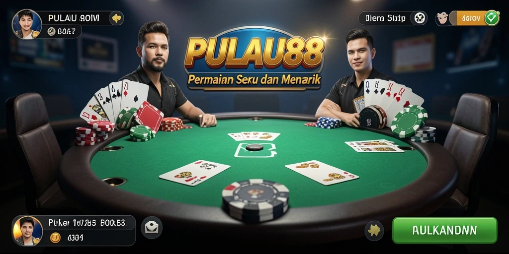 Screenshot gameplay PULAU88 menunjukkan aksi Poker yang mendebarkan.