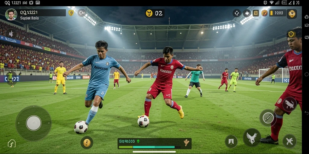 Tampilan gameplay seru dari QQ1221 dengan aksi sepak bola mendebarkan.