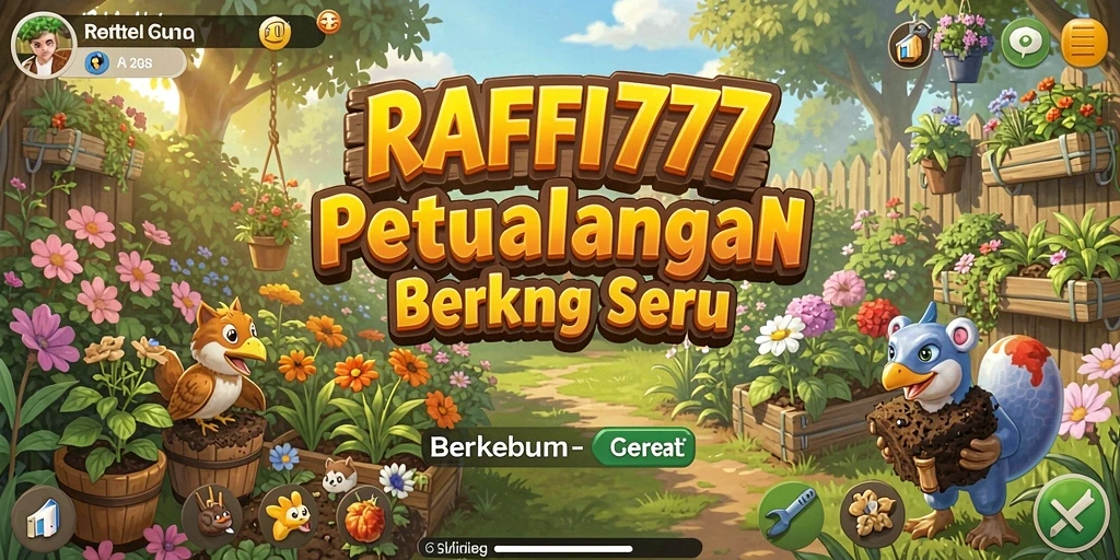 Screenshot utama RAFFI777 menampilkan gameplay seru berkebun di lahan virtual.