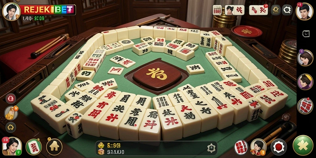 Tampilan gameplay <strong>REJEKIBET</strong> yang menarik dalam permainan Mahjong.